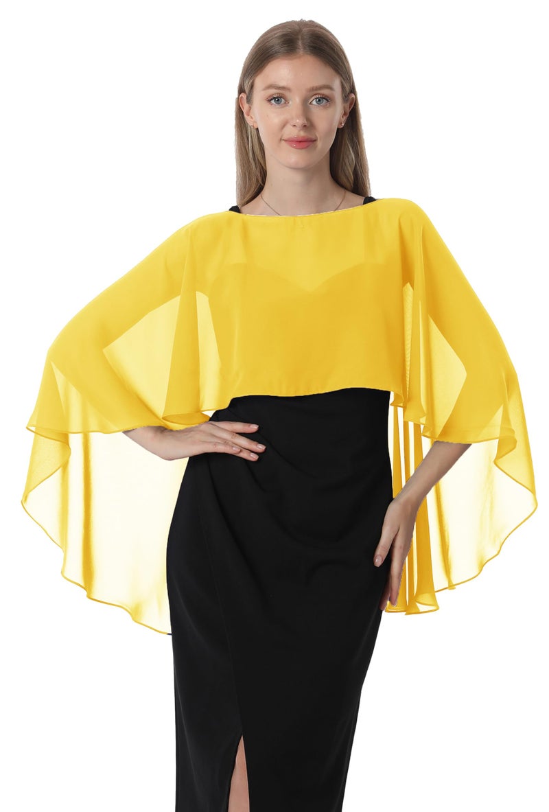 Hotshawl Capelets for women Chiffon Cape Shawls and Wraps for Evening Dress Wedding Capes Cover Up (Yellow gold) - Image 4